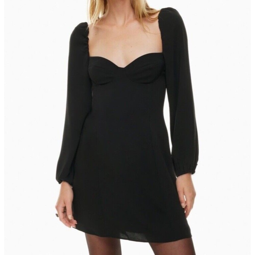 Aritzia Wilfred Black Novella Balloon Sleeve Lined Sweatheart Dress Size 2